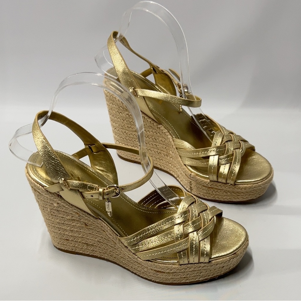 COACH high Heel Wedge Sandal Gild Strappy Women’s size 8B